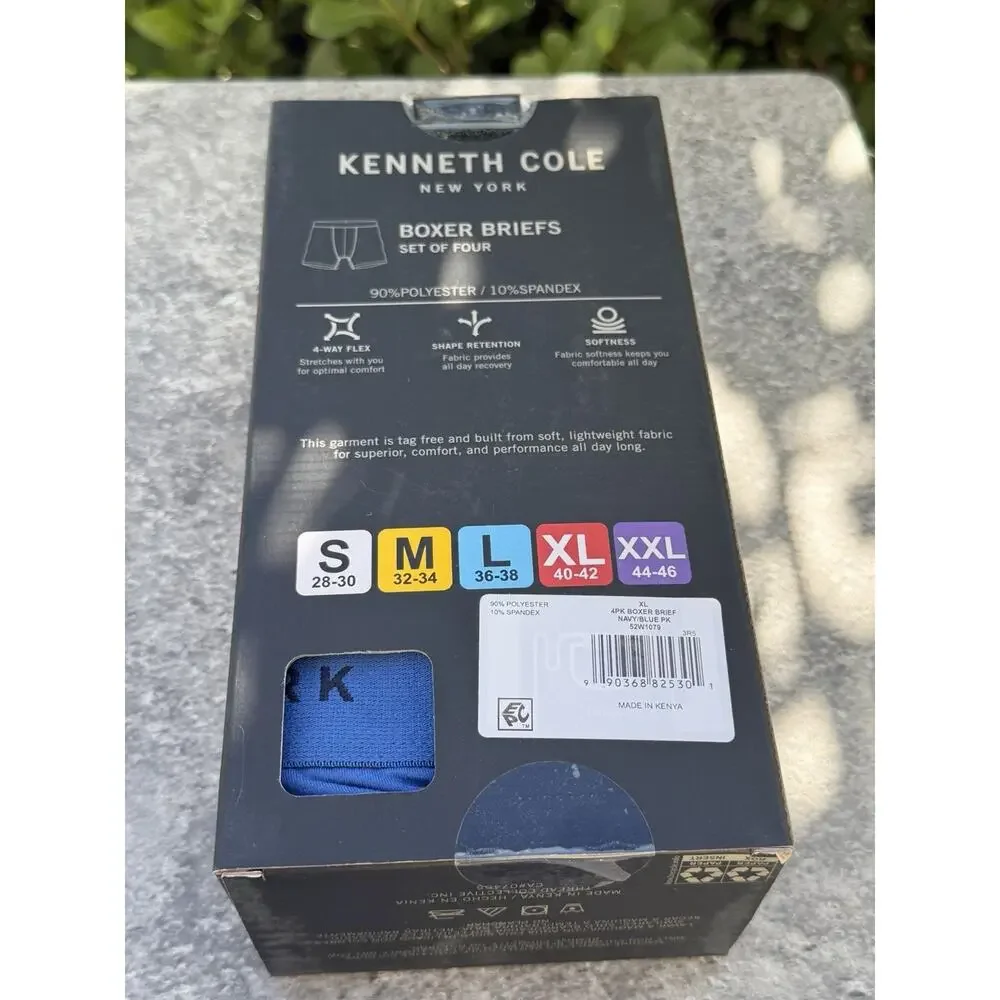 Kenneth Cole 4-Pk Men's Boxers Navy Premium Comfort Performance Microfiber XL